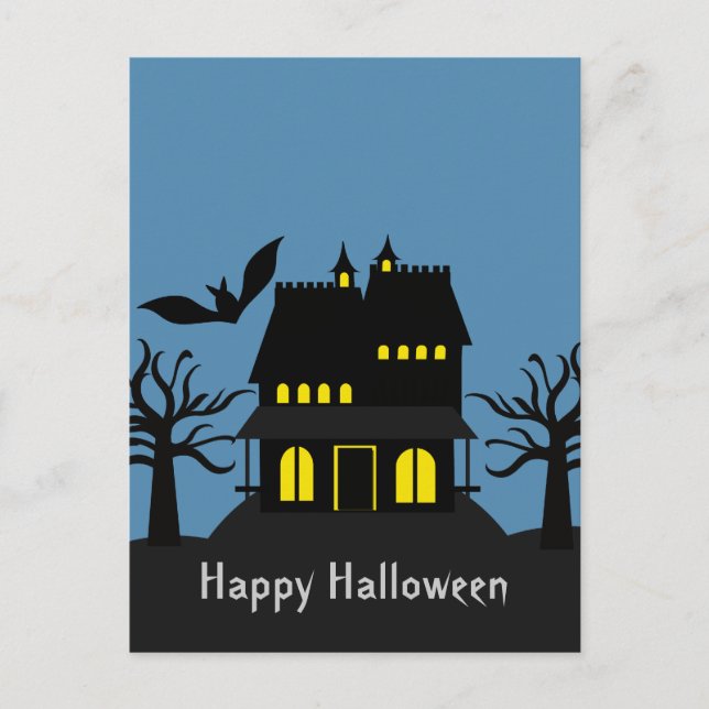 Spooky Haunted House Halloween Postcard (Front)