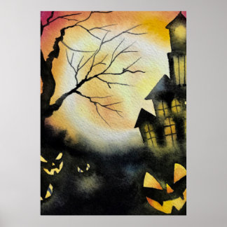 Spooky Haunted House Halloween, Scary Ghosts Poster