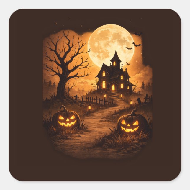 Spooky Haunted House Halloween  Square Sticker (Front)