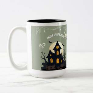 Spooky Haunted House Halloween Sticker Two-Tone Coffee Mug