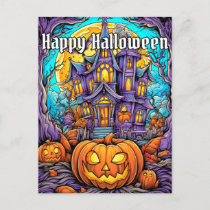 Spooky Haunted House   Happy Halloween Postcard