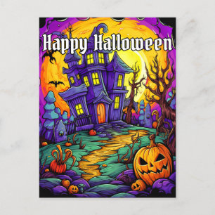 Spooky Haunted House   Happy Halloween Postcard
