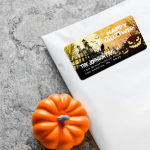 Spooky Haunted House Night Sky Halloween Address Label