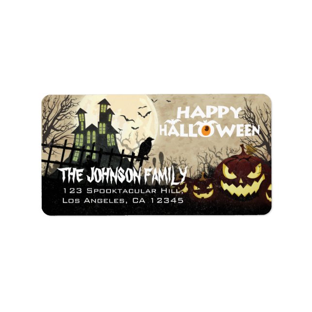 Spooky Haunted House Night Sky Halloween Address Label (Front)