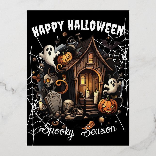 🎃 Spooky Haunted House Postcard - BLACK 👻🕷️ (Front)
