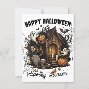 🎃 Spooky Haunted House Postcard - WHITE 👻🕷️