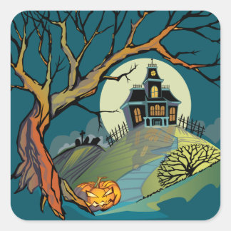 Spooky Haunted House Square Sticker