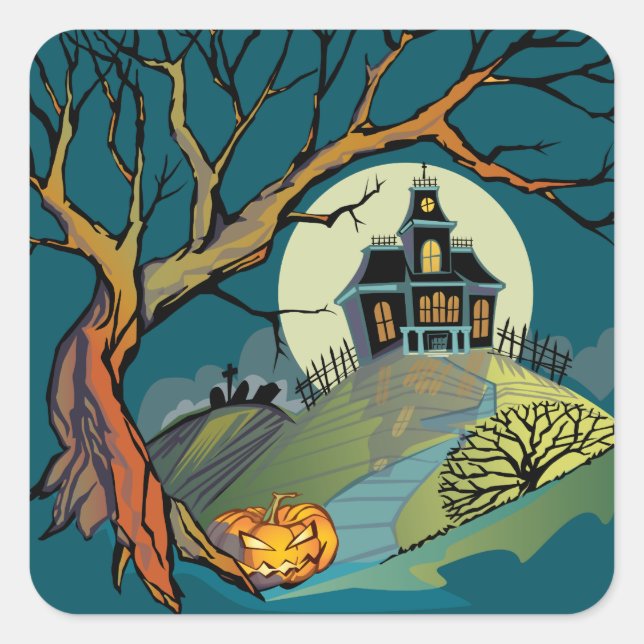 Spooky Haunted House Square Sticker (Front)
