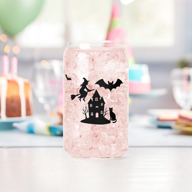 Spooky Haunted House & Witch Silhouette |  Can Glass (Insitu (Birthday))