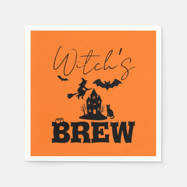 Spooky Haunted House & Witch Silhouette |  Napkin (Front)