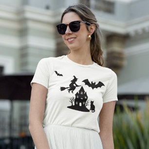 Spooky Haunted House & Witch Silhouette    T-Shirt