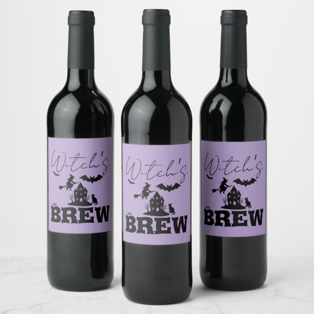 Spooky Haunted House & Witch Silhouette |  Wine Label (Bottles)