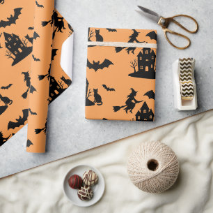 Spooky Haunted House & Witch Silhouette    Wrapping Paper