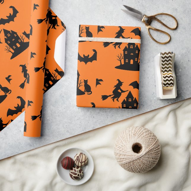 Spooky Haunted House & Witch Silhouette |  Wrapping Paper (Crafts)
