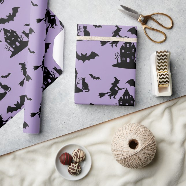 Spooky Haunted House & Witch Silhouette |  Wrapping Paper (Crafts)