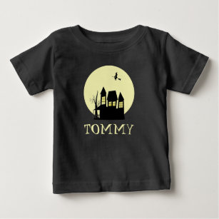 Spooky Haunted House with Flying Witch Baby T-Shirt