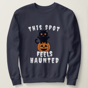 Spooky Haunted Print Halloween Pumpkin & Black Cat Sweatshirt