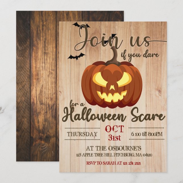 Spooky Haunted Pumpkin Carving Halloween Scary Invitation (Front/Back)