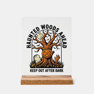 Spooky Haunted Tree Vintage Halloween Warning Shir Acrylic Sign