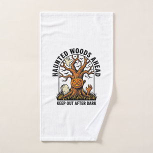 Spooky Haunted Tree Vintage Halloween Warning Shir Hand Towel