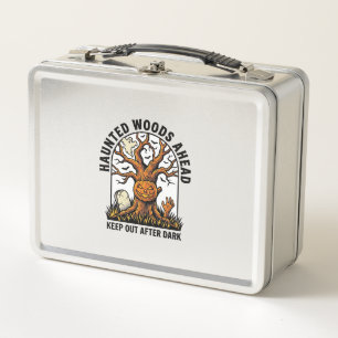 Spooky Haunted Tree Vintage Halloween Warning Shir Metal Lunch Box