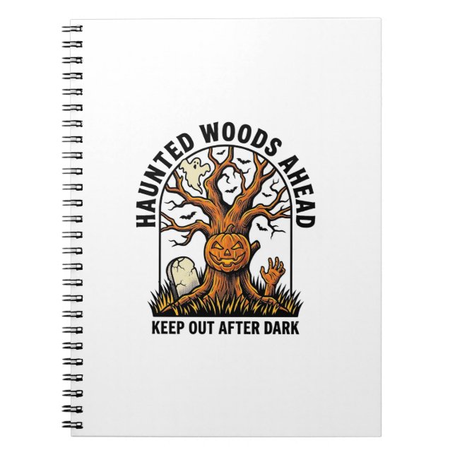 Spooky Haunted Tree Vintage Halloween Warning Shir Notebook (Front)
