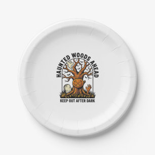 Spooky Haunted Tree Vintage Halloween Warning Shir Paper Plate