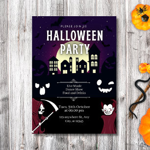 Spooky Haunted Village & Monsters Halloween Party  Invitation