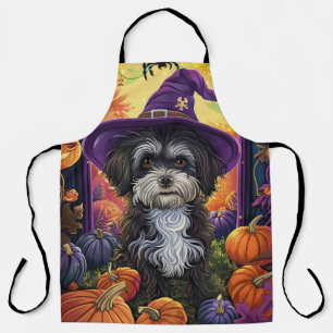 Spooky Havanese Dog Halloween Witch And Pumpkin Apron