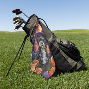 Spooky Havanese Dog Halloween Witch And Pumpkin Golf Towel