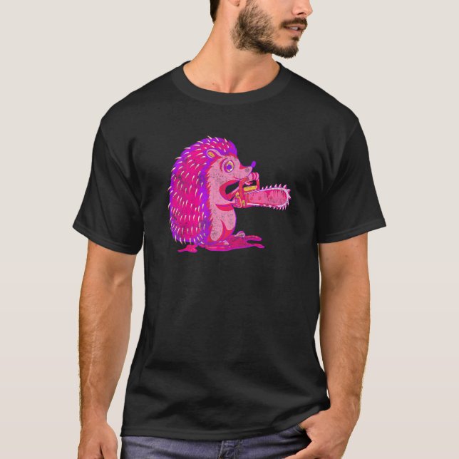 Spooky Hedgehog Vaporwave Creepy Animal Chainsaw H T-Shirt (Front)