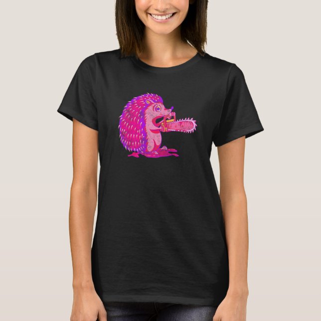 Spooky Hedgehog Vaporwave Creepy Animal Chainsaw H T-Shirt (Front)