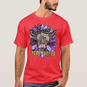 Spooky Heifer Halloween Sunflower Cow Farm Hallowe T-Shirt