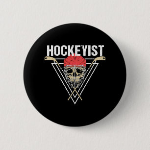 Spooky Hockey Player Enforcer Halloween Skull Bone 6 Cm Round Badge