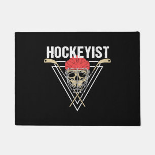 Spooky Hockey Player Enforcer Halloween Skull Bone Doormat