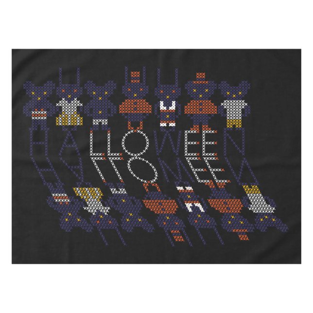 Spooky Horror Stick Cross Halloween Monsters Tablecloth (Front (Horizontal))