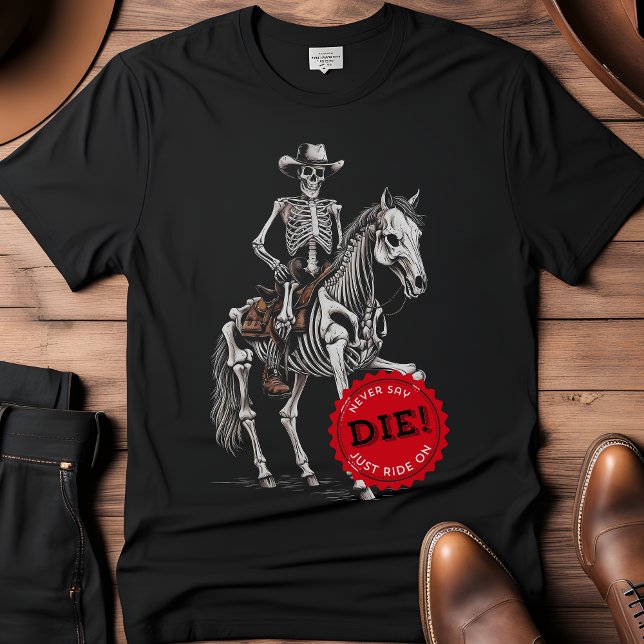 Spooky Horse-riding  Cowboy Skeleton T-Shirt (Spooky Horse-riding Skeleton Cowboy T-Shirt)