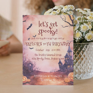 Spooky House and Bats Halloween Birthday Party Invitation