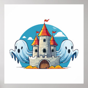 spooky house and ghost poster