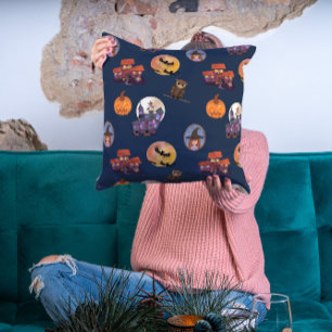 Spooky House Cute Little Witch Owl Moon Halloween  Cushion