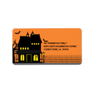 Spooky house halloween customisable address labels
