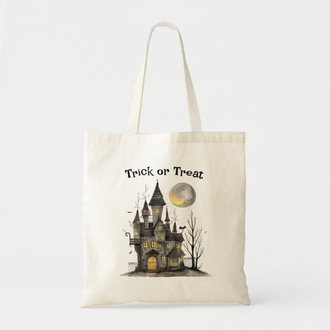 Spooky House Halloween Trick or Treat Tote Bag (Front)