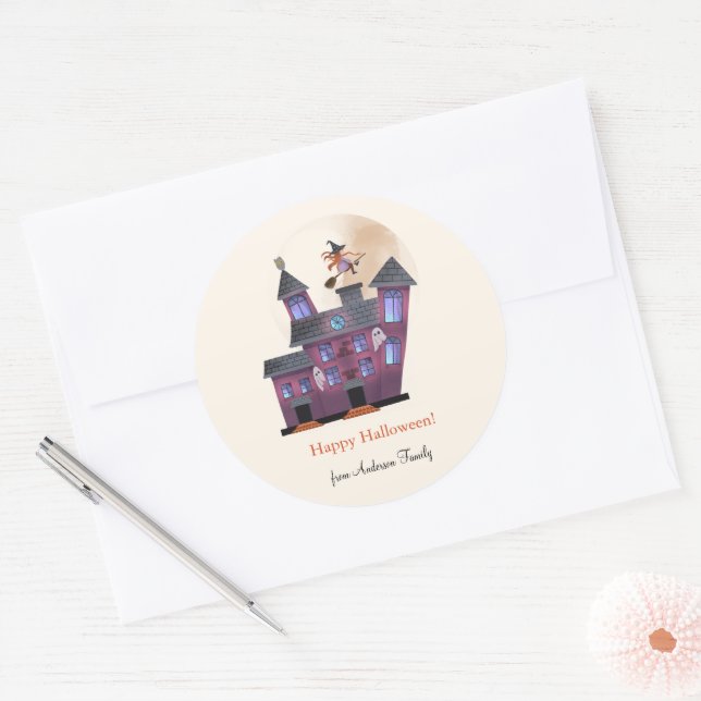 Spooky House Little Witch Home Spooky Home  Classic Round Sticker (Envelope)