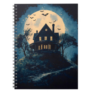Spooky house on a hill, Halloween concept Notebook