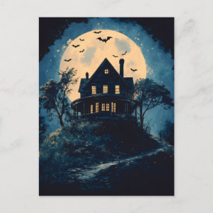Spooky house on a hill, Halloween concept Postcard