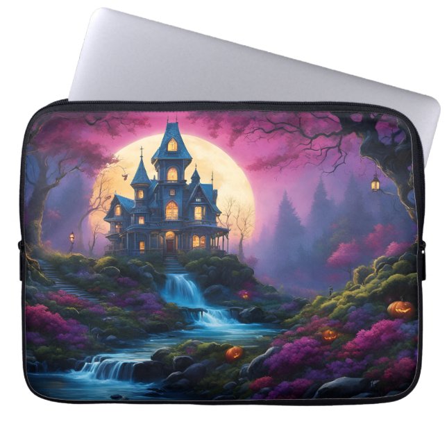 Spooky House on Halloween Hill Laptop Sleeve (Front)