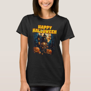 Spooky House On Halloween Night With Black Cat and T-Shirt
