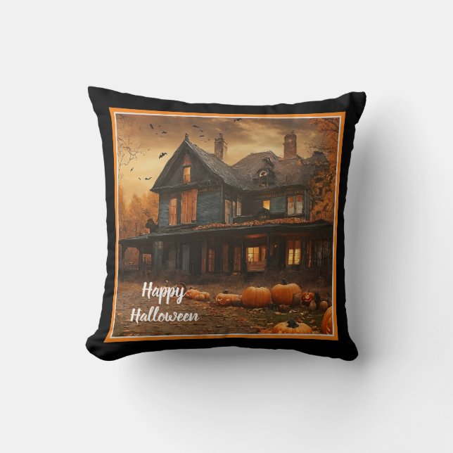 Spooky House Pumpkin Halloween Collection Cushion (Front)