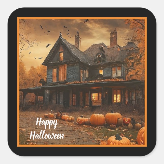 Spooky House Pumpkin Halloween Collection Square Sticker (Front)