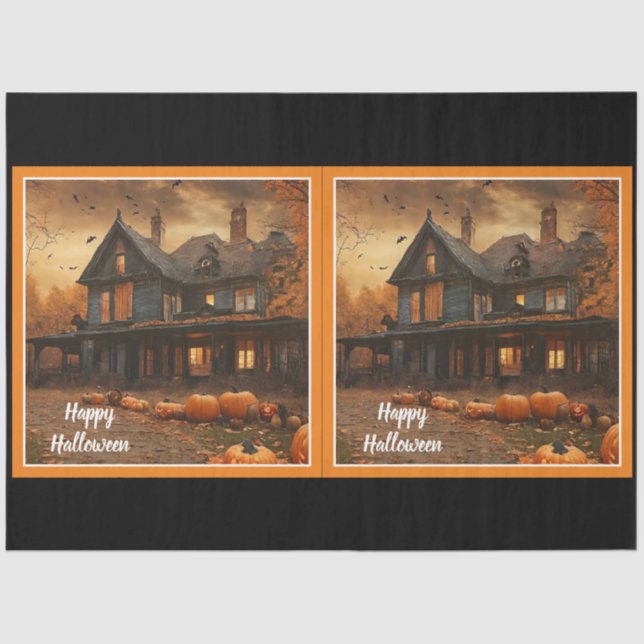 Spooky House Pumpkin Halloween Collection Tissue Paper (Front)